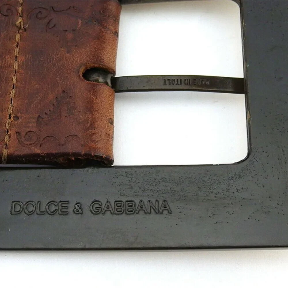 AUTH DOLCE & GABBANA belt Square Buckle Leather Gold Plated